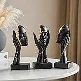 Black and Gold Decor Thinker Statues Set of 3, 7.5" H x 3.1" W Face Sculptures for Coffee Table Bookshelf Office Desk, Modern Abstract Art Sculptures Home Decor Living Room Decorations