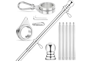 Flag Pole for House, REERON 6 FT Stainless Steel Spinning Flagpole Kit, 1" Rustproof Porch Flagpole with 360° Tangle Free Metal Flagpole Ring for Residential Outdoor Sport for 3x5 Flag, Without Holder