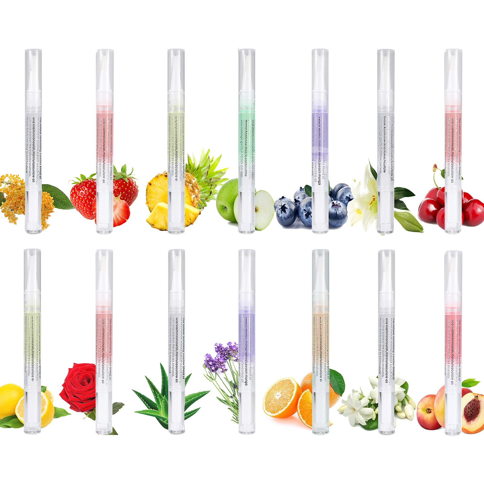 14Pcs Cuticle Oil Pen, Natural Ingredients Nail Nutrient Oil for Growth Care, Mixed Flavors, Soft Brush Treatments Prevent Dry Cracking and Hangnails, Deep Nourishment