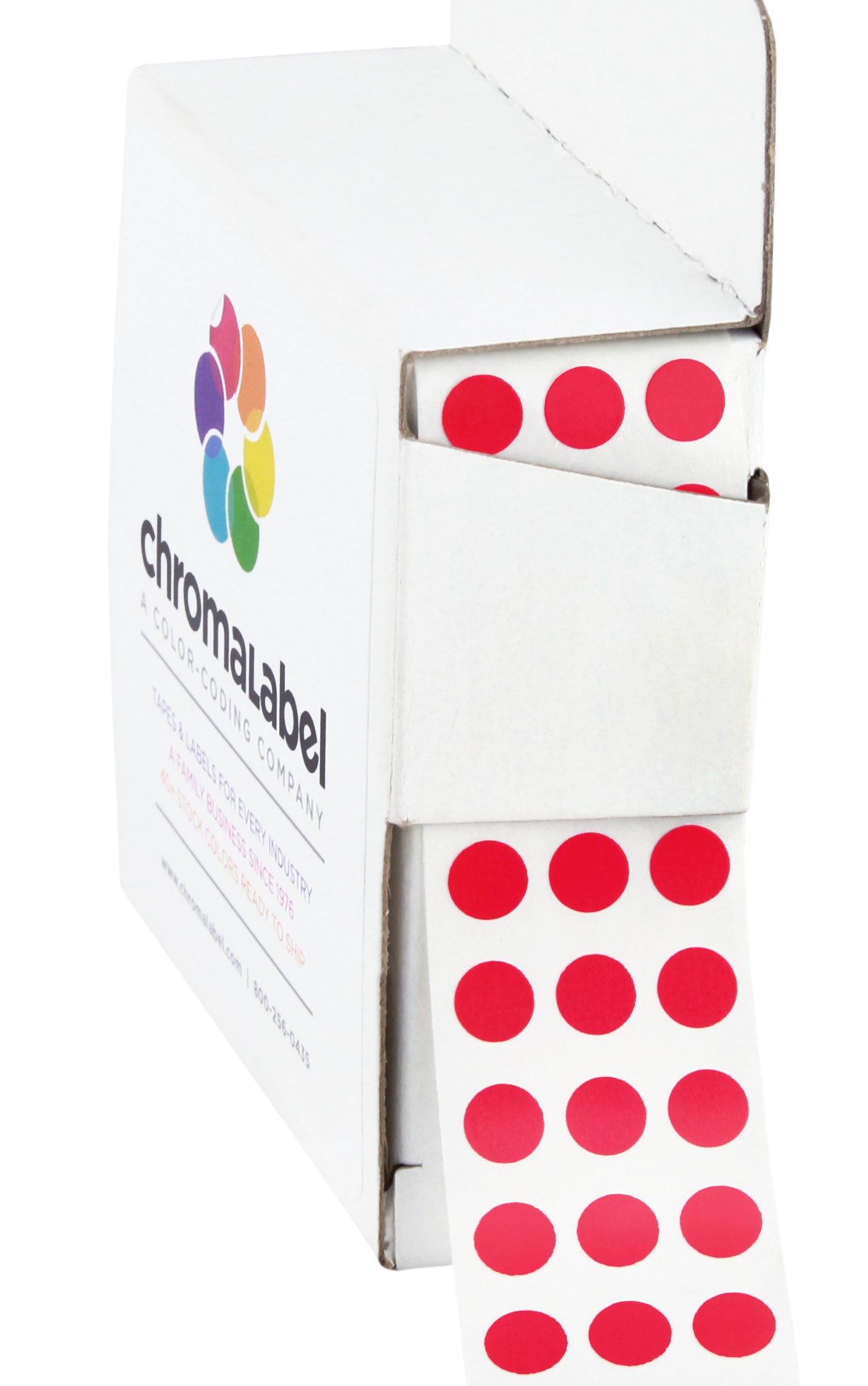 ChromaLabel 6.35mm (1/4 Inch) Round Permanent Colour-Code Dot Stickers, 1000 per Dispenser Box, Red
