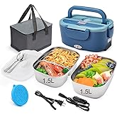 Electric Lunch Box Food Heater with Dual 1.5L Containers, 80W Leakproof Portable Heated Lunch Box for Adults Truck Work, 12V/