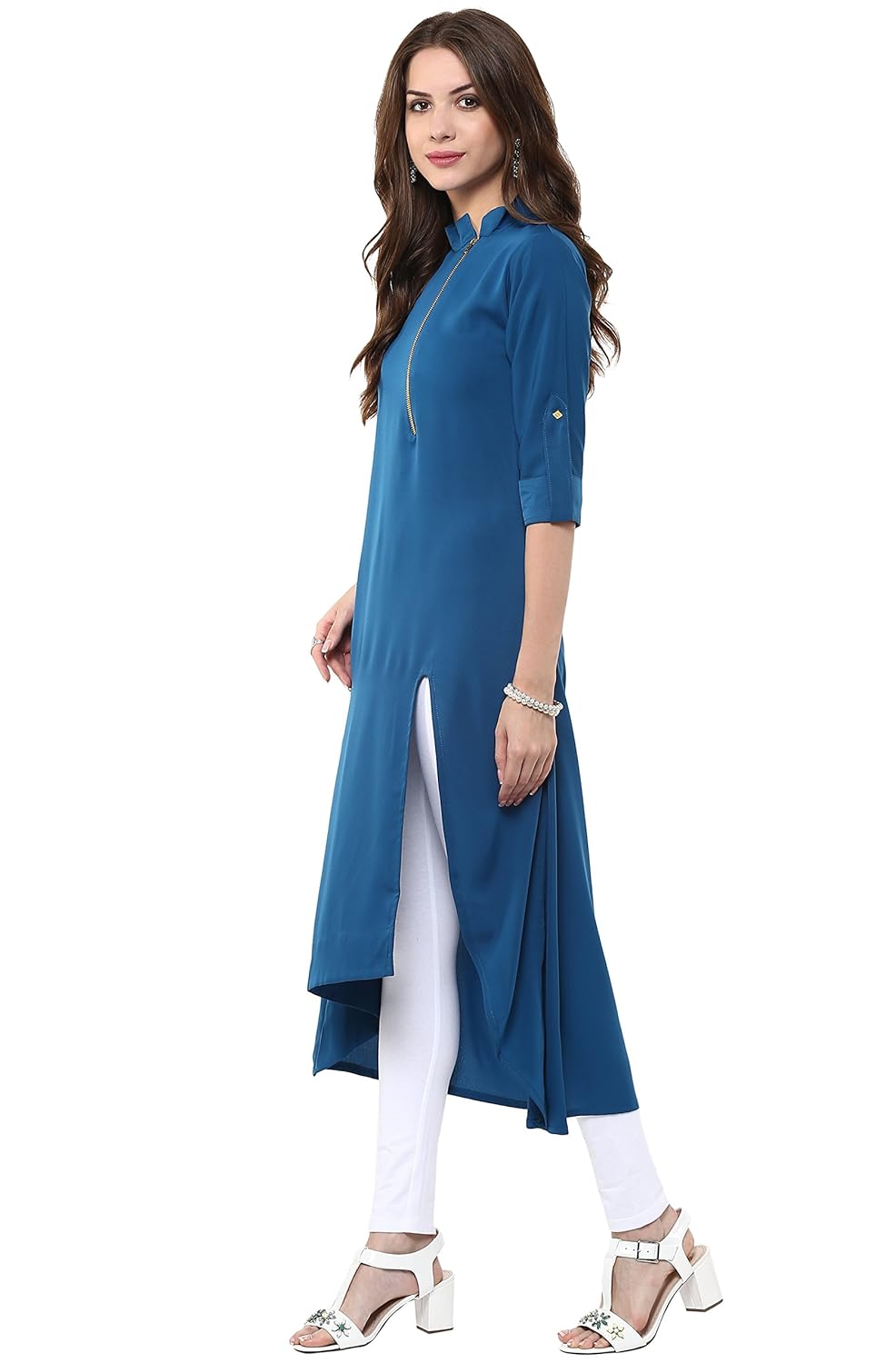 janasya women's blue indo western crepe kurti