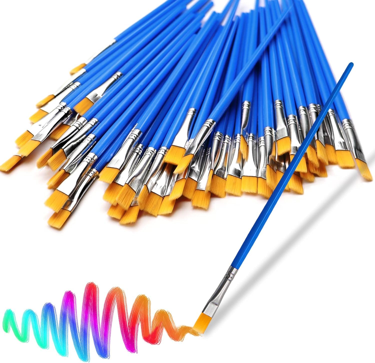 Photo 1 of 30Pcs Small Paint Brushes Kids for Acrylics Painting, Flat Nylon Hair Paint Brush Bulk Wooden Handle Oil Watercolors Painting Brushes for Students, Children and Adult, Blue