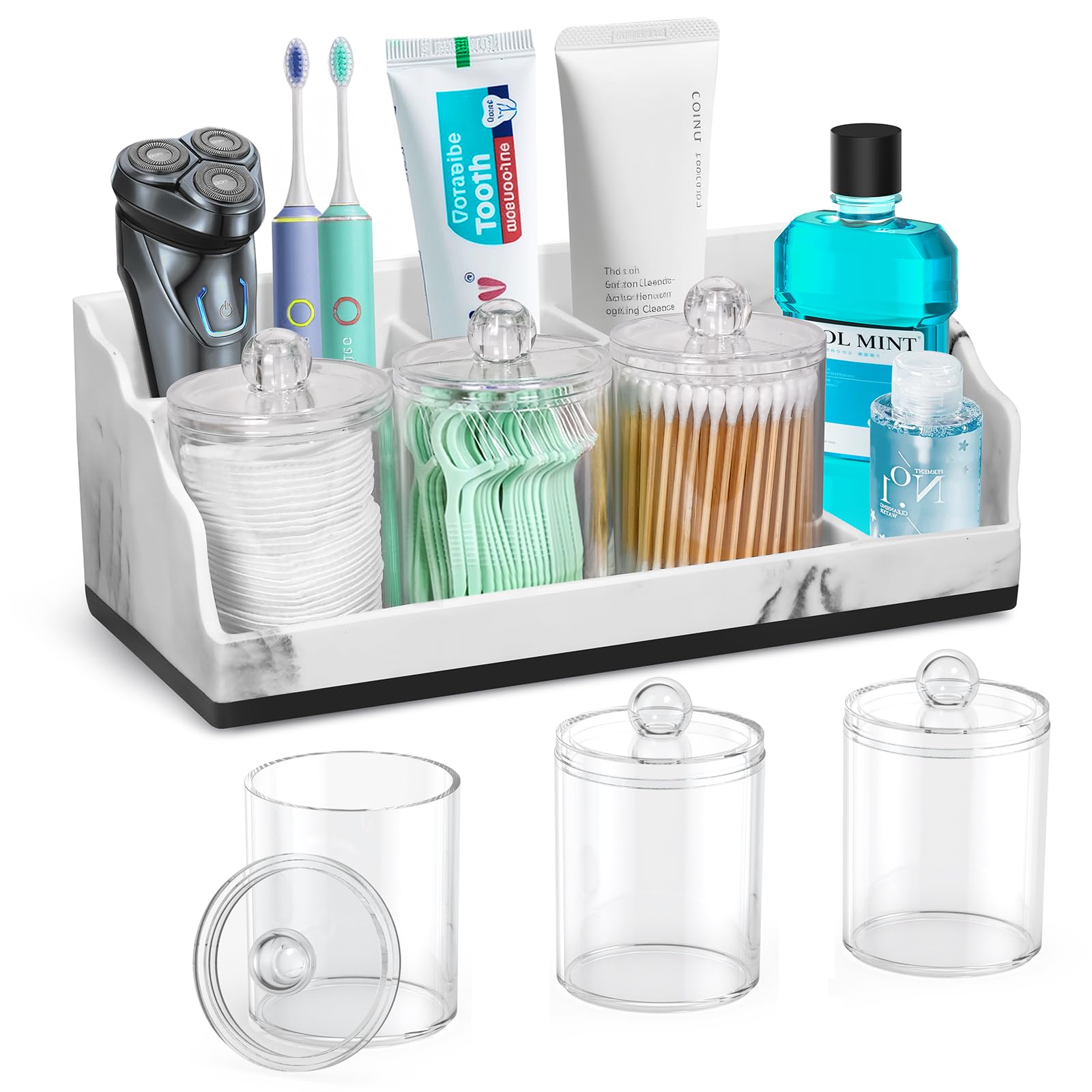 BHeadCat Marble Bathroom Organizers and Storage with 3PCS Qtip Holder ...