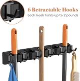 Lifewit Broom Mop Holder Wall Mounted 5 Slot 6 Hooks Black view 4
