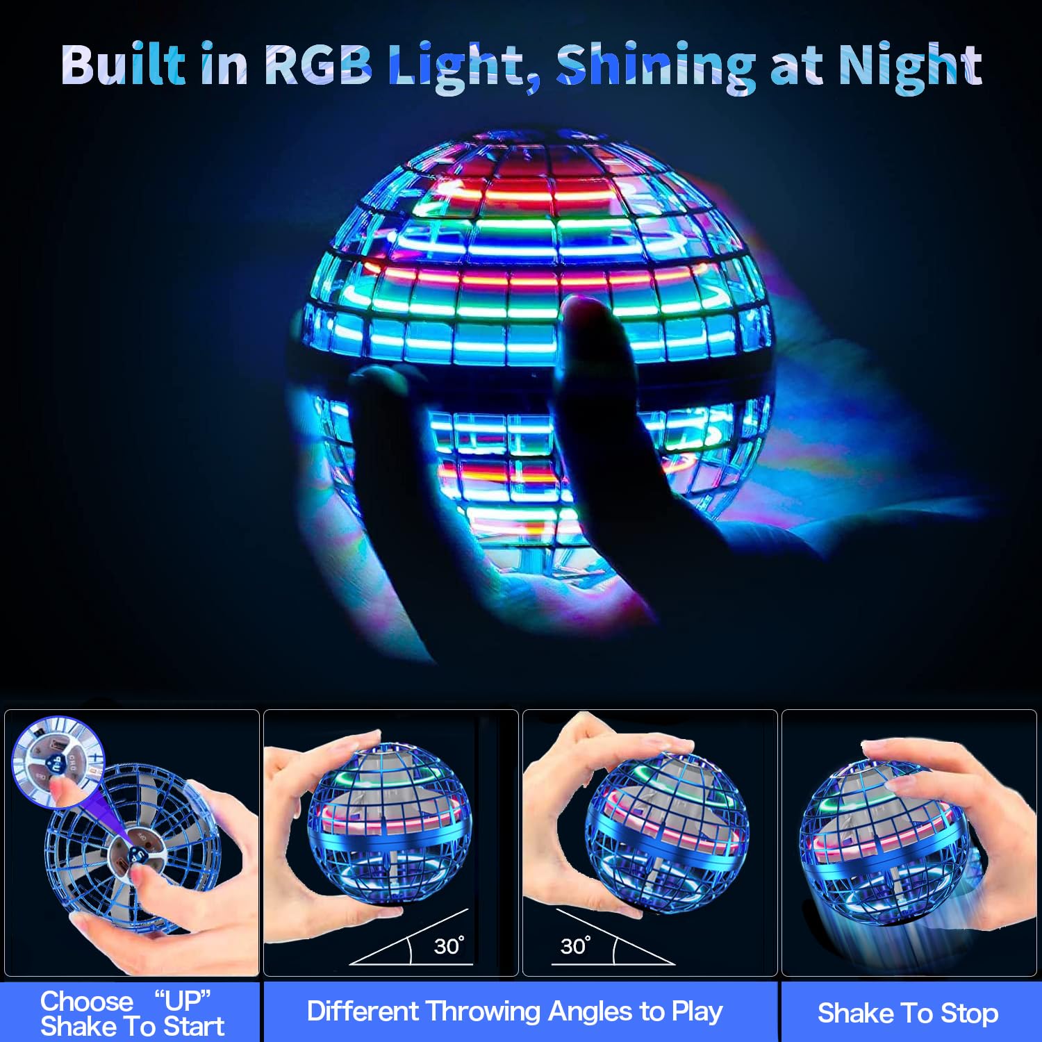 Fliegender Ball, Hover Flying Ball Fliegensphere Magic Schwebender Afara Fly Orb Flugball, Hoverball Spinner Mini Drohne Dekompressionsflugzeug für Kinder, Geschenke Für Jungen Mädchen Indoor Outdoor 4