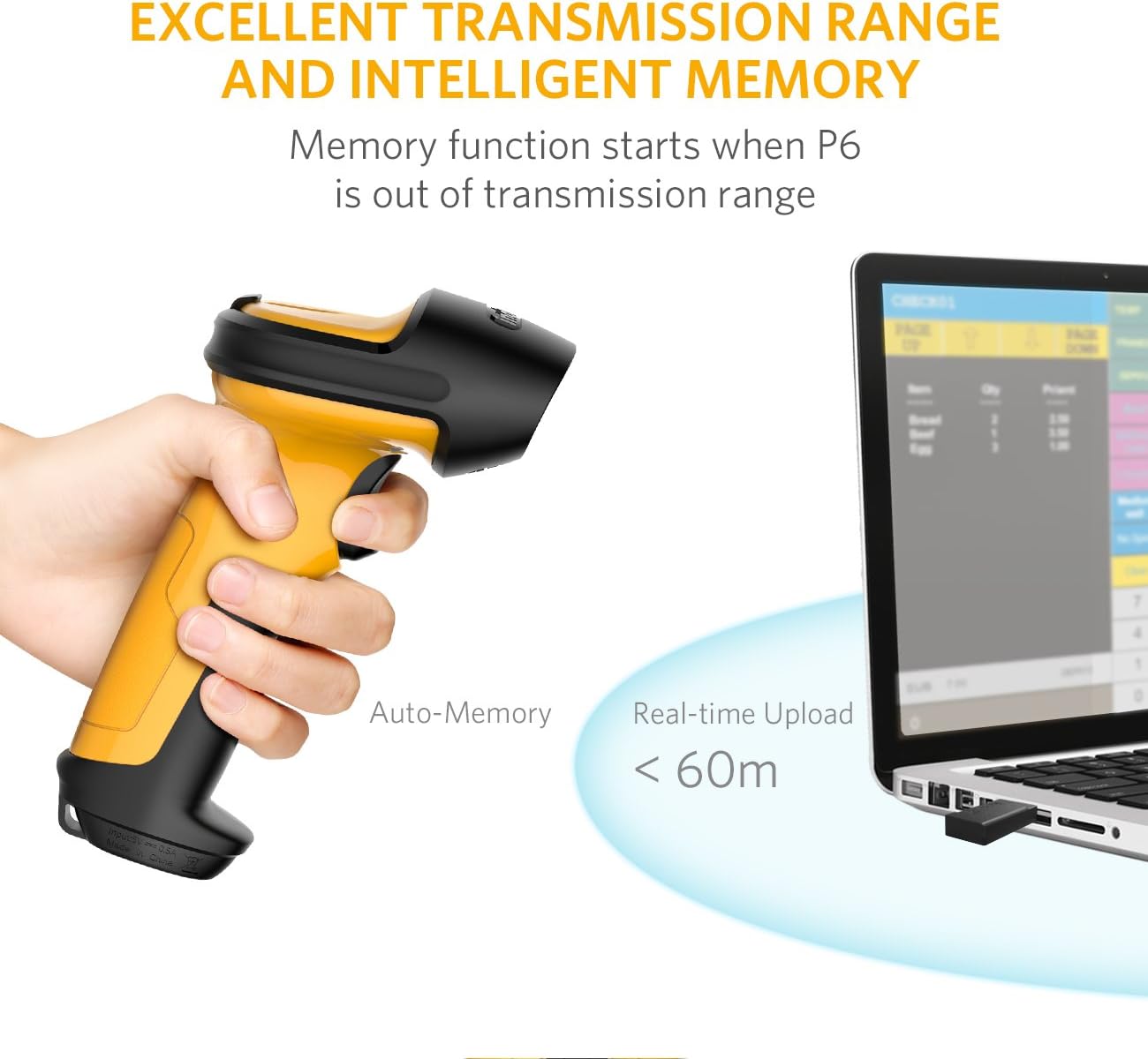 Super Saturday Inateck Barcode Scanner Wireless 2 4GHz 2600mAh Battery
