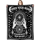 VODRM Black White Tarot Zodiac Signs Blanket Halloween Holiday Decor Occult Throw Gifts for Adults Lightweight Soft Fleece Divination Crystal Ball Blankets for Sofa Couch Witchy Decoration 50x60in