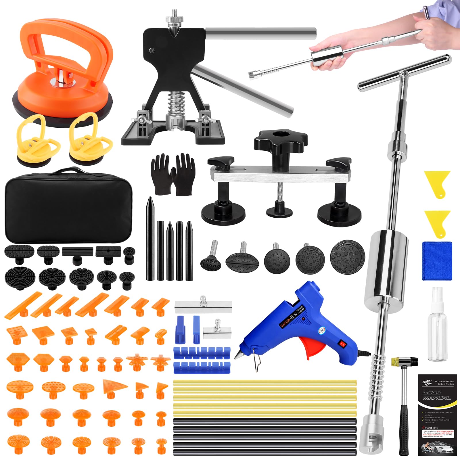 Photo 1 of VEXTRO Dent Puller Kit, Paintless Dent Repair Tools with Dent Lifter, Bridge Puller, Slide Hammer T-Bar, PDR Car Dent Removal Kit with Glue Gun and Tabs for Auto Body Hail Damage