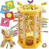 Nene Toys BeeFall Deluxe 4-in-1 Wooden Tower Game for Kids Ages 3-9 | Honey Bee Toy With Wooden Hive, 12 Bees, Colorful Sticks, Dice &amp; Cards for Family Game Night &amp; Fine Motor Skills