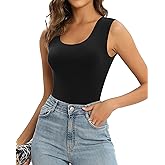 MANGOPOP Sleeveless Bodysuit For Women Scoop Neck Double Lined Tank Top Body Suit Basic Fitted Summer Going Out Tops Black XX-Large