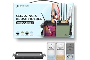 KRYDRUFI Portable All-in-One Modular Painting Station with Paint Brush Cleaner and Holders,Wet Paint Palette Tray with Lid for Miniature Painting and Acrylic Paints (Basic Set)