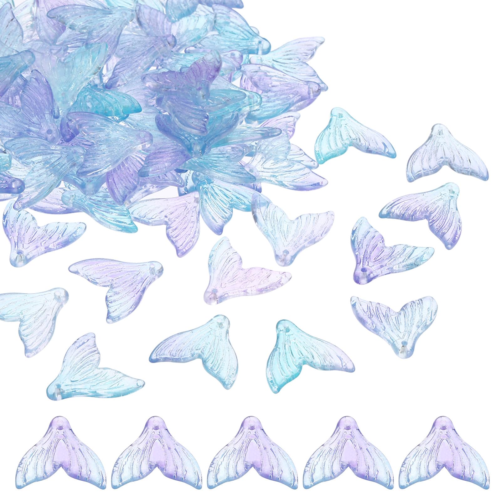 PATIKIL Fish Tail Crystal Glass Beads, 100 Pack Fish Bead Handcrafted Glass Spacer Bead for Jewelry Making Bracelet Earring, Blue