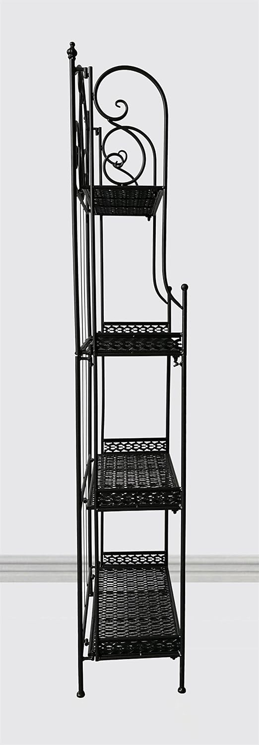 eHemco 4 Tier Metal Folding Shelf, Bakers Rack/Bookcase in Black