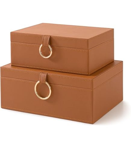 Deco 79 Leather Storage Box with Leather Loop Closure and Detailed