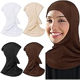 4 Pieces Modal Hijab Cap Adjustable Muslim Stretchy Turban Full Cover Shawl Cap Full Neck Coverage for Lady