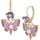 Betsey Johnson Women's Rose Gold and White Butterfly Drop Earrings