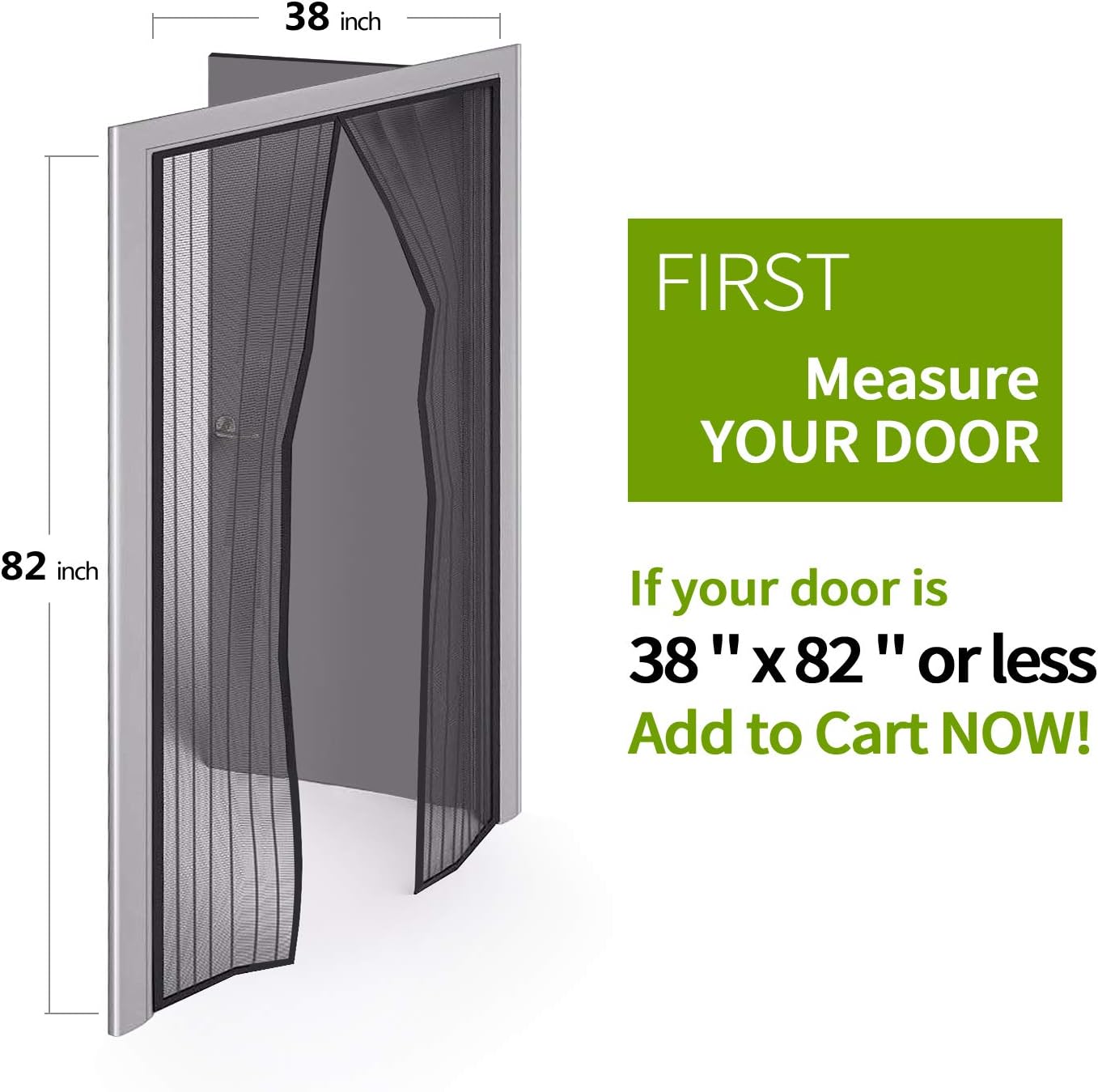 Magnetic Screen Door/Full Frame Seal Heavy Duty Mesh Curtain Screen Doors with Magnets/up to 38 x 82-Inch, Black - - 