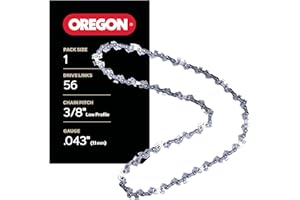 Oregon Chainsaw Chain 3/8" LP Pitch, .043" (1.1 mm) Gauge for 16" (40cm) Bar, 56 Drive Links – Low-kickback Replacement Saw Chain, Fits Greenworks, Makita, Ego, Dewalt and more