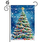 Winter Christmas Tree Garden Flag for Outside, Snowflake Xmas Ball Welcome Christmas Yard Flag 12x18 Inch Double Sided Burlap Holiday Farmhouse Home Decoration Outdoor Flag