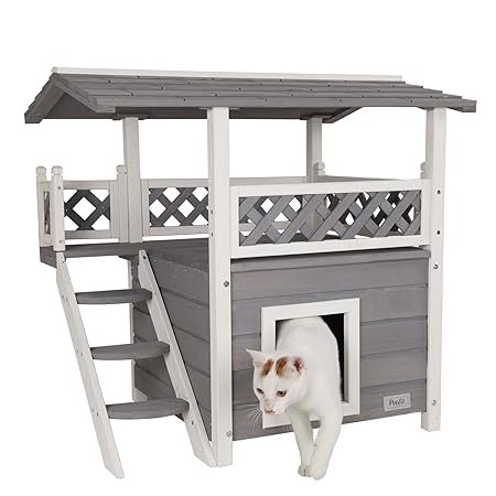 Petsfit Katzenhaus für innen aus Holz?Katzenhaus mit Rastplatz, Double Decker Katzenhaus