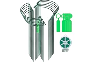 GICARE 12 Pack Plant Support Stakes, Peony Cages and Supports Large 10" Wide x 24" High Tall Peony Ring Supports, Garden Plant Stakes for Outdoor Plants Rose, Tomato, Hydrangea, Flowers