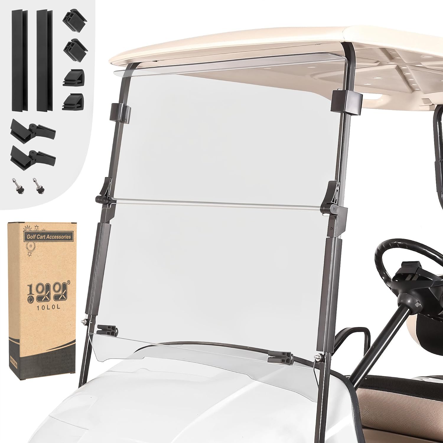 Photo 1 of 10L0L Golf Cart Folding Clear Windshield for EZGO TXT 1995-2013, Fold Down Upgrade Thickened Polycarbonate (PC) High Strength Impact Resistance