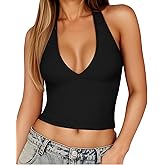 CLOZOZ Halter Crop Tops for Women V Neck Cropped Tank Tops Going Out Sleeveless Backless Trendy Top
