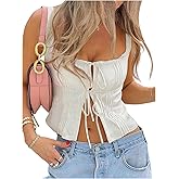 MakeMeChic Women's Pleated Tie Front Wide Strap Sleeveless Tank Top Summer Shirts