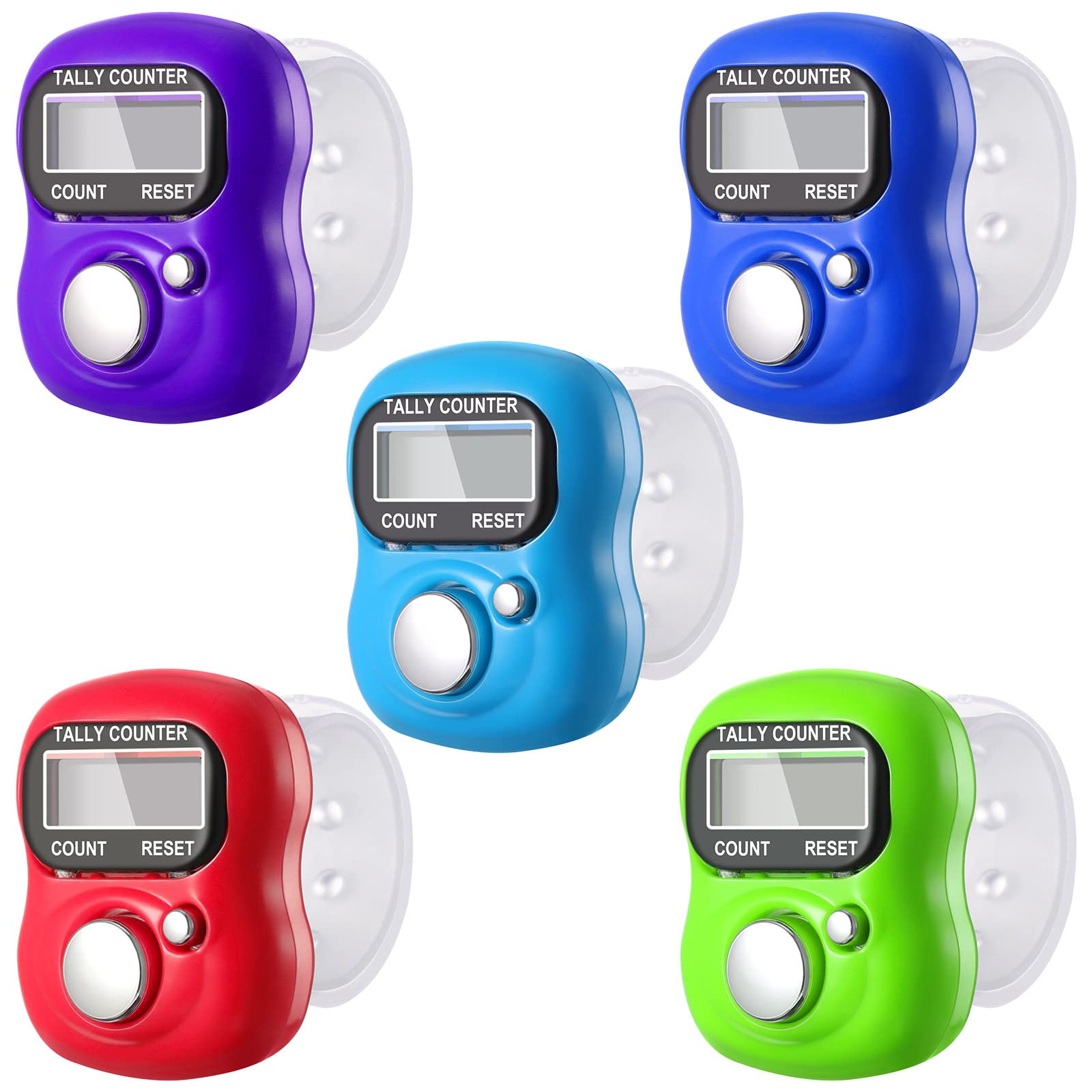 5pcs Tally Counter Clicker Counter Ring Mini Digital Finger Counter Ring with LED Light Electronic Digital Hand Handheld Finger Ring Golf Digit Stitch Marker for Muslim Prayer/Sport/Coach/School