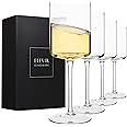 Elixir Glassware Crystal Square Wine Glasses - Set of 4-14 oz Stemware - Red Wine & White Wine Entertaining Drinkware - 100% 