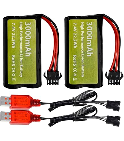 Lot De 2 Batteries Li-ion 7,4V 500mAh SM-4P Pour RC DE85, XS-1S, HM202 – Avec Câble USB