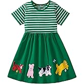 Hongshilian Little Girls Cotton Casual Dress Cartoon Appliques Jersey Summer Dresses Short Sleeved Clothing