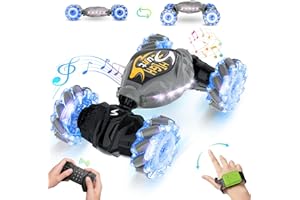 OSIMILY Remote Control Car,2.4GHz LED Gesture Sensing RC Stunt Car,4WD Double Sided Rotation RC Car with Lights and Music,All Terrain Rotation Drift Car Birthday Gifts for Boys Girls (Gray)