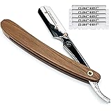 Parker's Walnut Wood Handle Barber Straight Razor/ Shavette for Men and 5 Parker Premium Razor Blades - Stainless Steel Blade