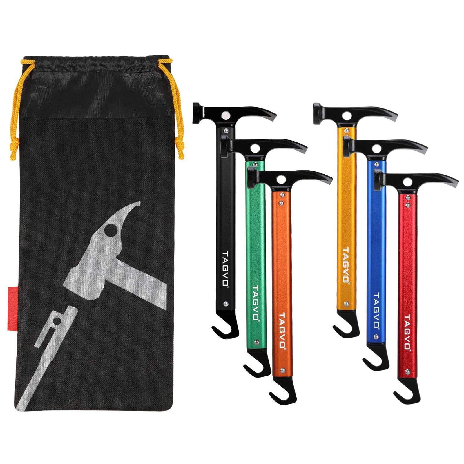 TAGVO Camping Hammer with Tent Pegs & Multifuctional Tent Stakes Removers, Multifunction Outdoor Camping Mallet Aluminum Tent Hammer with Storage Bag
