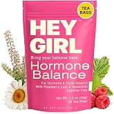 Hey Girl Hormone Balance Tea for Women, Spearmint &amp; Red Raspberry Leaf with Chamomile &amp; Ginger - Herbal PCOS Tea, Perimenopause, Cycle &amp; PMS Support, Caffeine Free, 30 Tea Bags
