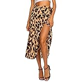 Newchoice Women's Boho Leopard Skirt High Low Split Summer Beach Midi Wrap Skirts