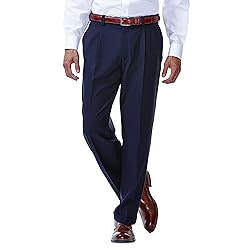 Haggar mens Eclo Stria Expandable-waist Pleat-front