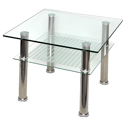 ts-ideen Glastisch 60 x 60 cm zarter Beistelltisch Ecktisch Couchtisch aus Edelstahl mit 10 mm ESG Sicherheitsglas