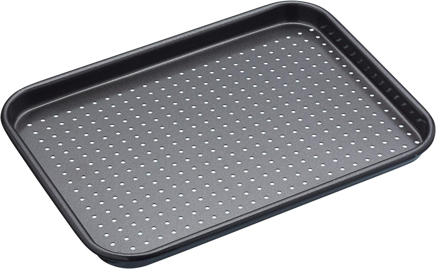 MasterClass Crusty Bake Perforated Baking Tray with PTFE, PFOA and BPA Free Non Stick, Robust 1mm Thick Carbon Steel, 24 x 18cm