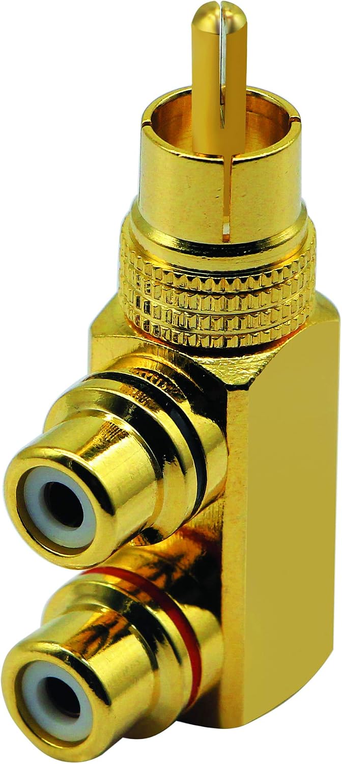 zdyCGTime RCA Splitter Adapter,90 Degree Right Angle RCA Male to 2 RCA Female Plug Audio Video Splitter Adapters Gold-Plated Metal Connector M/F(2packs) - Image 4