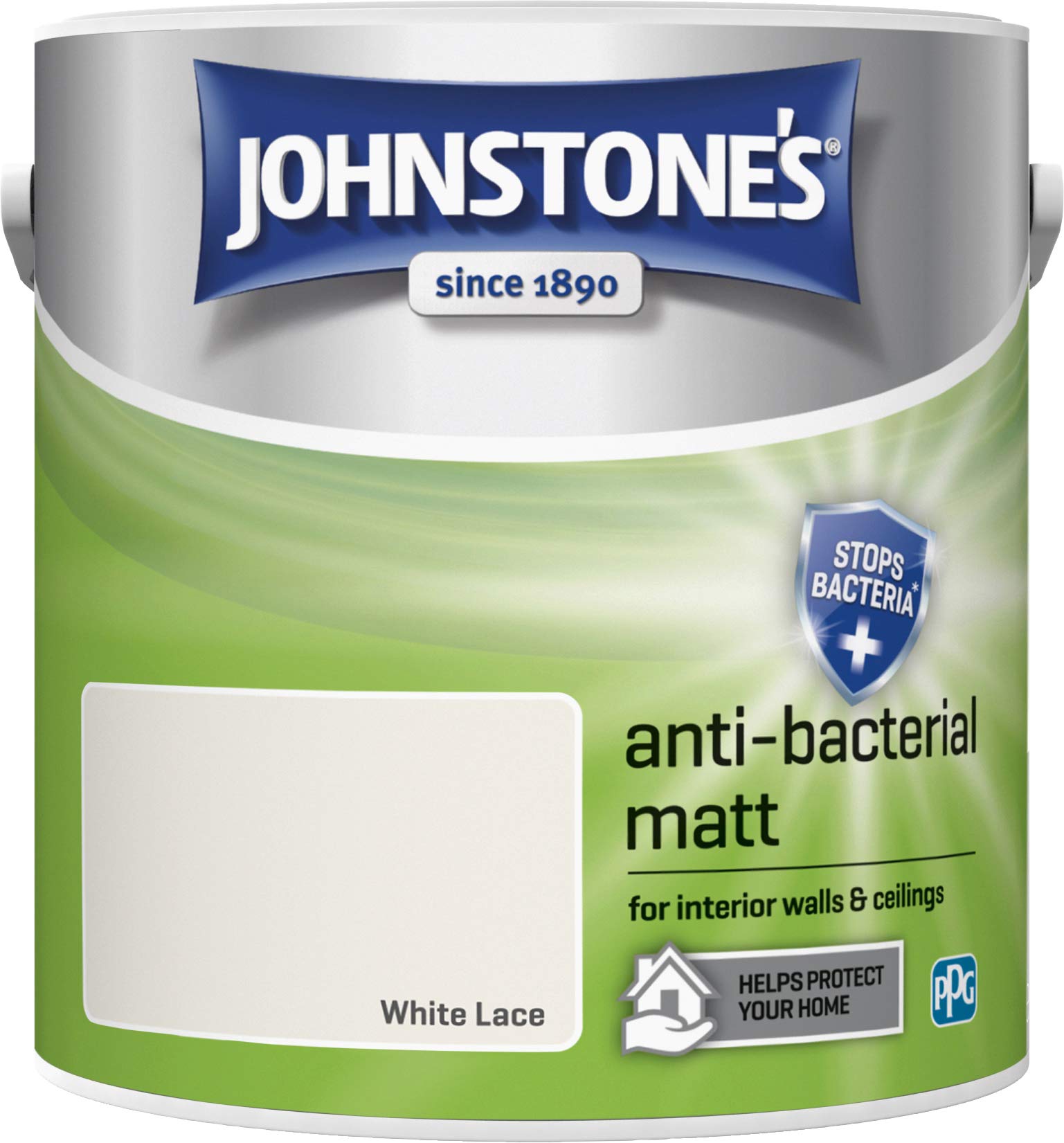 Johnstone's 423519 Anti-bacterial Matt, White Lace, 2.5 Litres