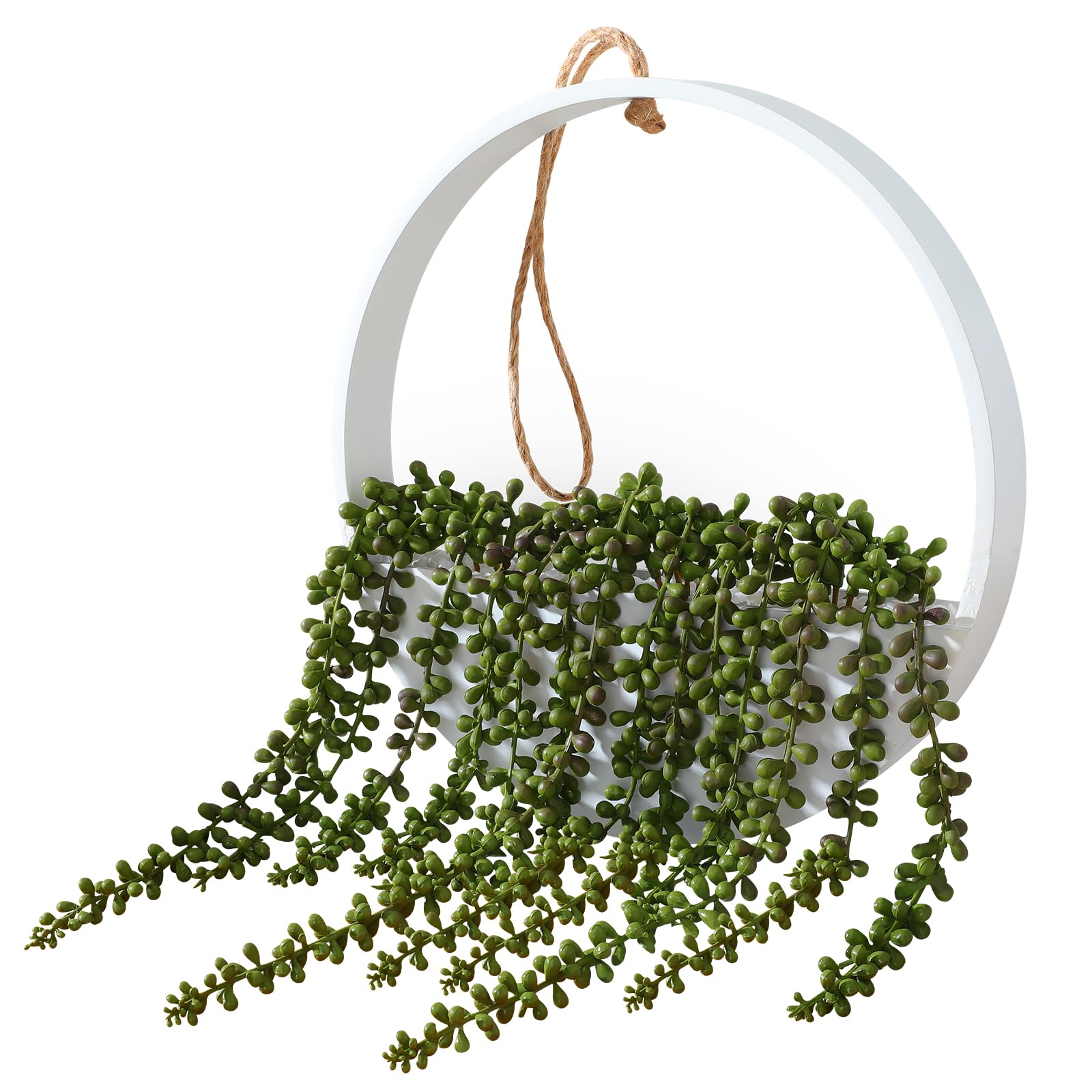 Floweroyal Artificial Succulents Hanging Plants 20.1'' Fake String of Pearls in Pot with 9.4'' Lanyard for Indoor Outdoor Wall Decor (Large).