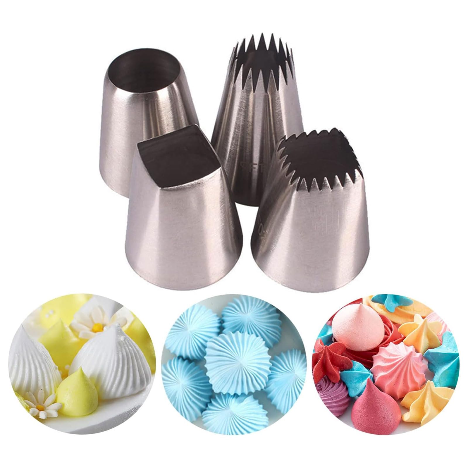 TAKUZA Icing Nozzles Large Set of 4, Professional Piping Nozzles, Large, XXL, Silver, Stainless Steel, Cake Decorating Nozzles