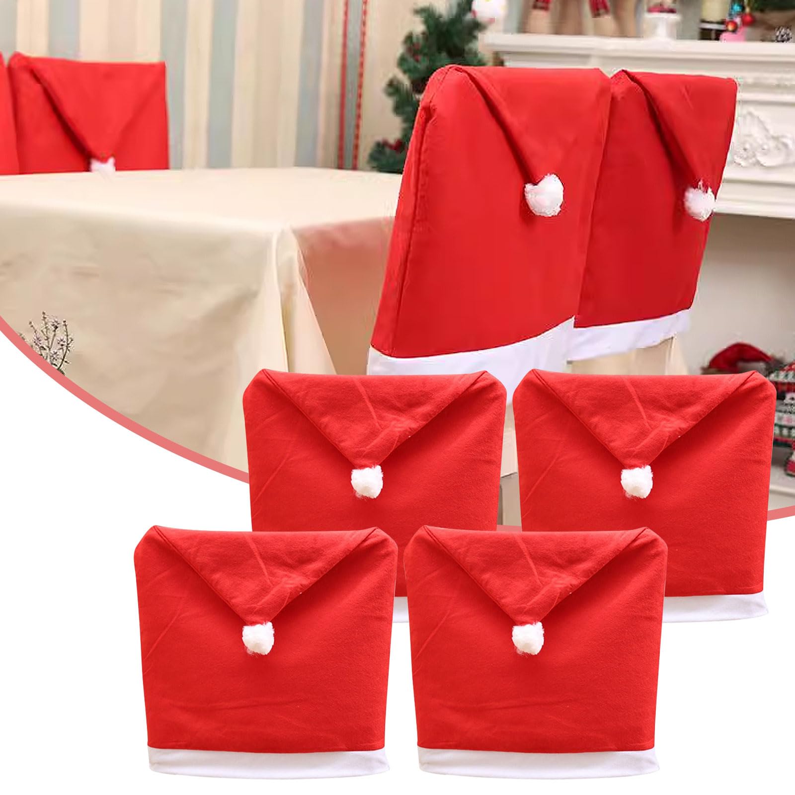 TATAFUN Christmas Chair Covers - Santa Hat & Dining Room Kitchen Party Decoration (Set of 4)