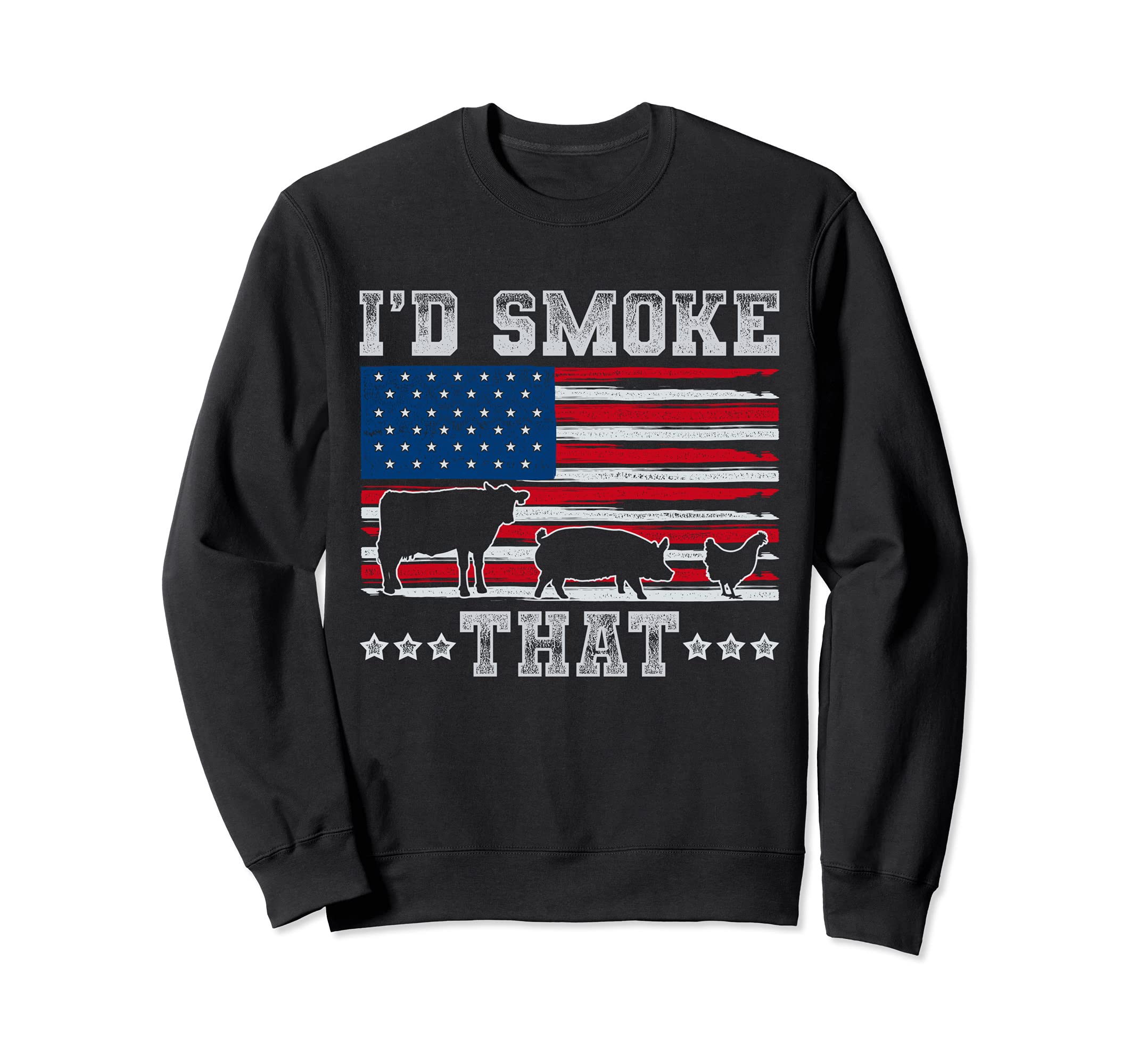 Patriotic BBQ Chef Smoking Meat Steak USA Flag Barbecue Sweatshirt
