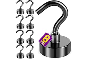 Niuknow 8 Pack Black Magnetic Hooks, 25 LB Neodymium Magnetic Hooks for Cruise Cabins, Strong Magnets with Hooks for Classroom, Mugs, Camper, Office, Kitchen, Metal Hooks for Cruise Ship Walls