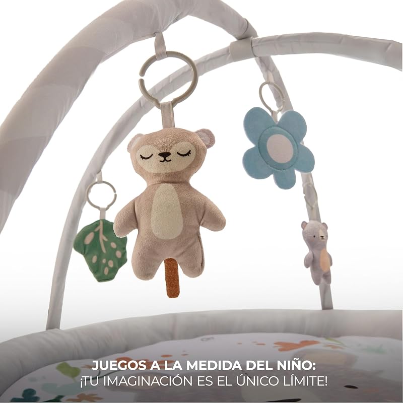 COZYPLAY Gimnasio para bebé, Alfombra para niños, Tapete de Peluche con Juguetes, Juguetes Que activan, 2 Arcos Blandos, Puede Lavar a máquina, Gris