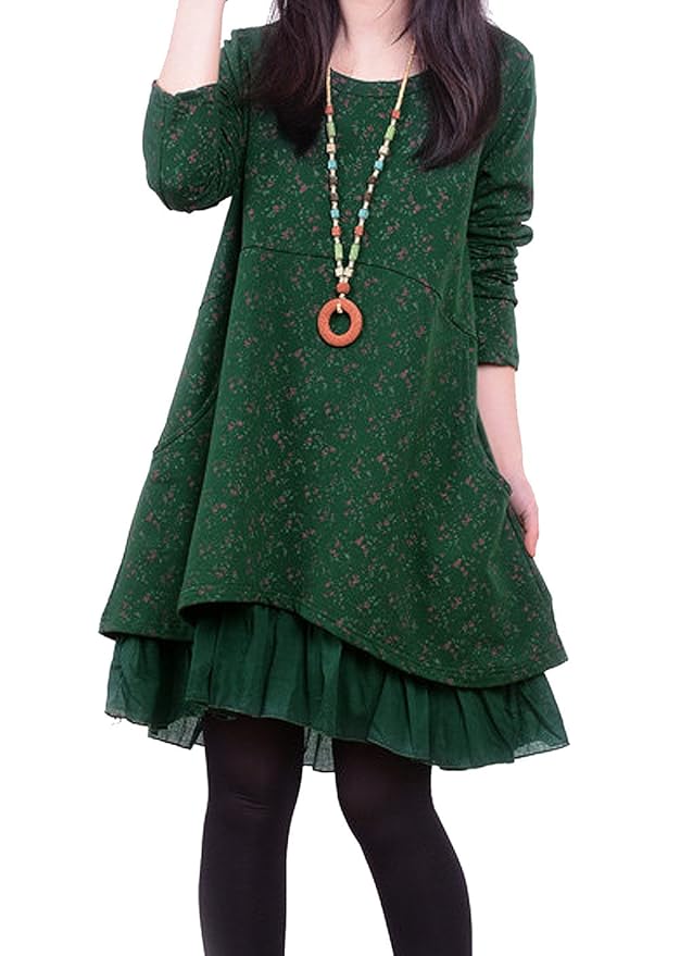 Ammy Fashion Women's Twinset Floral Patterned Oversized Shirt Dress